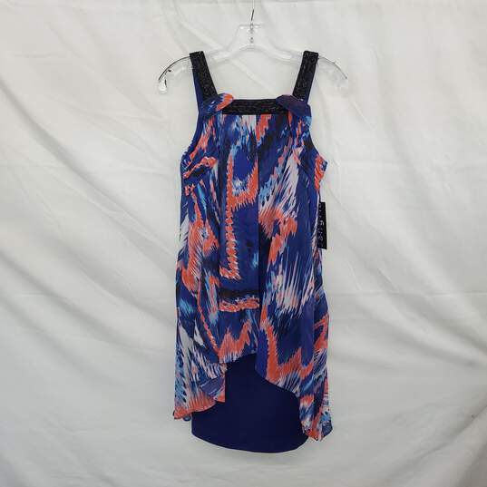 Sangria Multicolor Lined High Low Hem Beaded Sleeveless Dress WM Size 4 NWT image number 2