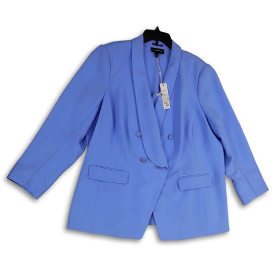 NWT Womens Blue Long Sleeve Shawl Collar Pockets Button Front Blazer Sz 28 image number 3