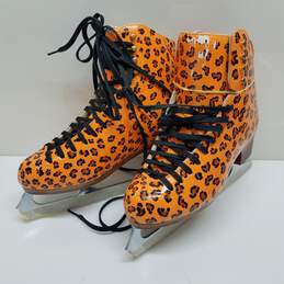 Women's orange painted leopard print ice skates size 7.5