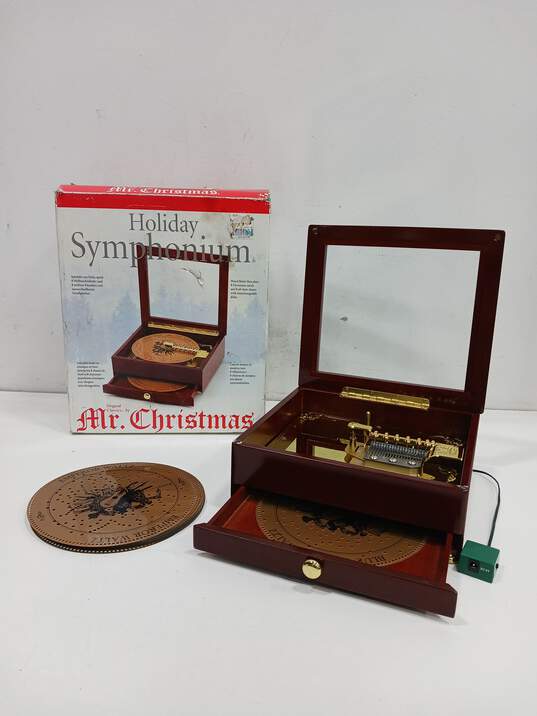 Holiday Symphonium Original Classics by Mr. Christmas Wood Music Box IOB image number 1