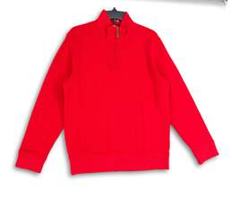 Mens Red Ribbed Mock Neck 1/4 Zip Long Sleeve Pullover Sweater Size M