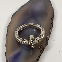 Designer Brighton Silver-Tone Engraved Starry Night Cross Crystal Band Ring