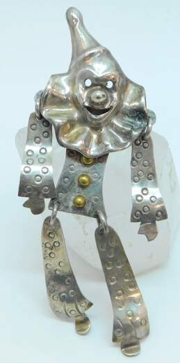 Taxco Mexico 925 & Brass Accented Happy Clown Articulated Statement Brooch 23.3g