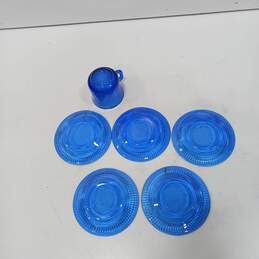 Bundle of 5 Hazel Atlas Moderntone Cobalt Blue Depression Glass Saucers & 1 Mug alternative image