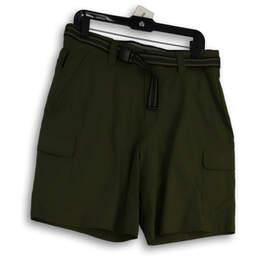 NWT Mens Green Flat Front Pocket Waist Belt Straight Leg Cargo Shorts Sz 32
