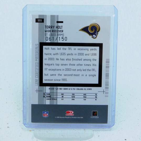 2005 Torry Holt Leaf Certified Materials Mirror White /150 St Louis Rams image number 2