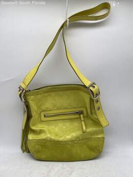 Coach Womens Lime Green Signature Pockets Adjustable Strap Crossbody Handbag