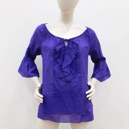Diane Von Furstenberg Purple Cotton Sheer Blouse image number 1