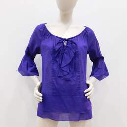 Diane Von Furstenberg Purple Cotton Sheer Blouse