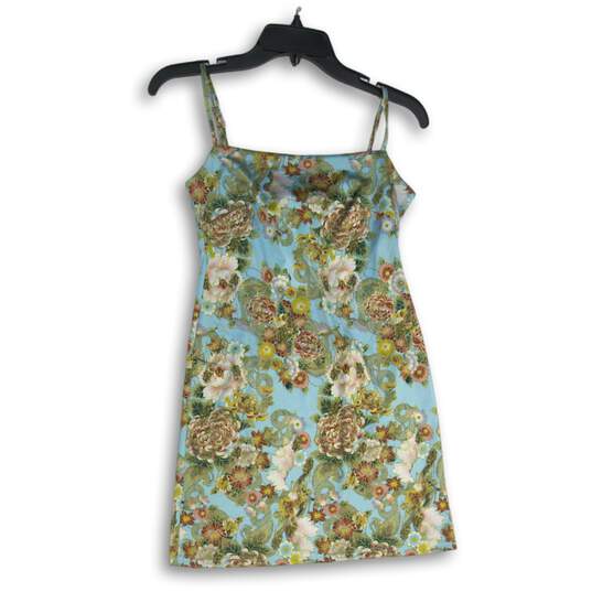 NWT Womens Blue Red Yellow Floral Spaghetti Strap Square Neck Mini Dress Size S image number 1