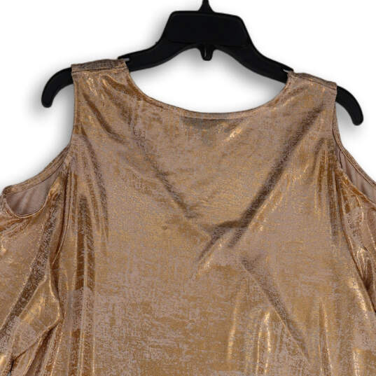 Womens Metallic Peach V-Neck Cold Shoulder Pullover Tunic Blouse Top Size L image number 4