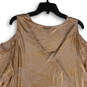 Womens Metallic Peach V-Neck Cold Shoulder Pullover Tunic Blouse Top Size L image number 4