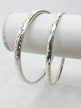Contemporary 925 Lattice Etched Tube Hoop Earrings & Diamond Cut Textured Stacking Bangle Bracelets 26.5g alternative image