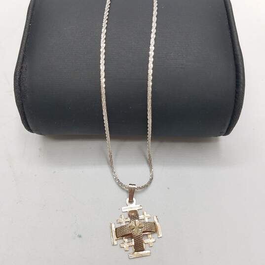 Jerusalem Sterling Silver Cross Pendant Necklace 4.0g image number 3