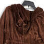 Womens Brown Velvet Long Sleeve Wrap V-Neck Hooded Mini Dress Size Small image number 4