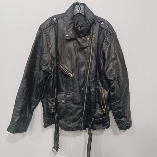 Men’s Vintage Belted Leather Motorcycle Jacket Sz XXL image number 1