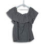 Womens Gray Striped Off The Shoulder Ruffle Front Blouse Top Size X-Large image number 2