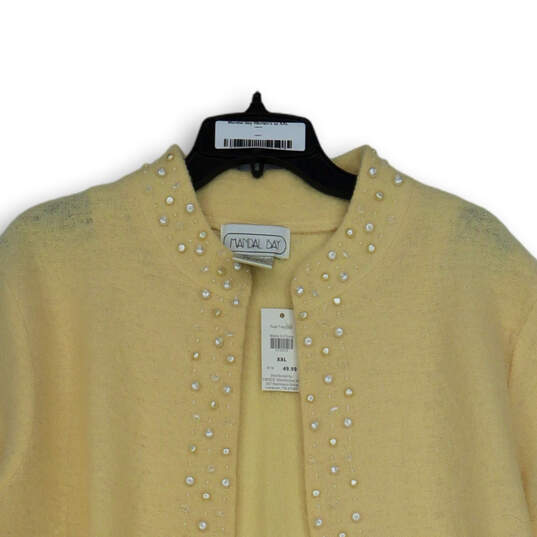 NWT Womens Yellow Beaded Long Sleeve Open Front Cardigan Sweater Size 2XL image number 3