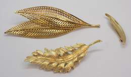Vintage Coro Corocraft & Monet Goldtone MCM Brushed Wavy & Smooth Leaf & Latticed Leaves Bunch Brooches Variety 41g
