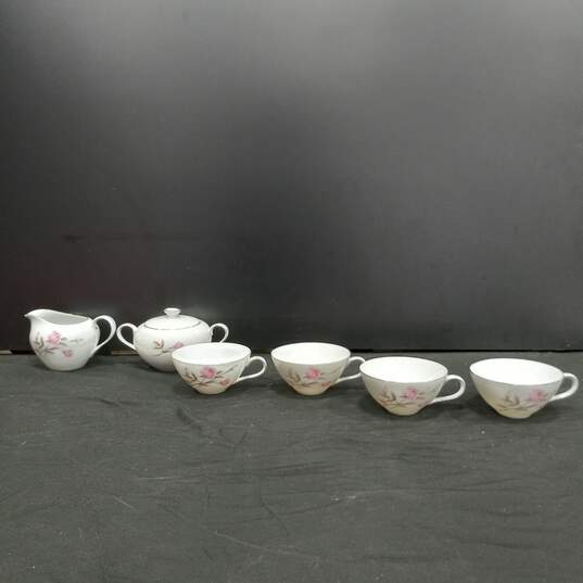 7pc Kyoto Summer Rose 1459 China Tea Cups Creamer and Sugar Bowl image number 1