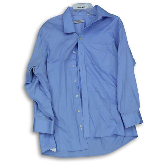 Mens Light Blue Long Sleeve Pocket Spread Collar Dress Shirt Size 17.5 image number 1