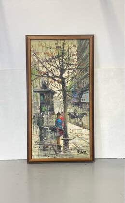 Parisian Street Scene Mid Century Oil on canvas by Ocala Signed. Framed