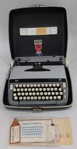 Vintage 1974 Smith Corona Sterling Ice Blue Portable Typewriter w/ Case & Manual