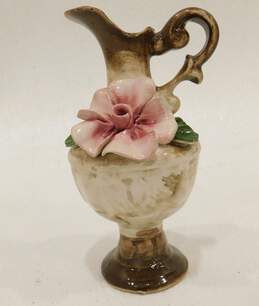 Antique Capodimonte Ewer with Flower Stamped and marked 5 1/2 inch tall alternative image