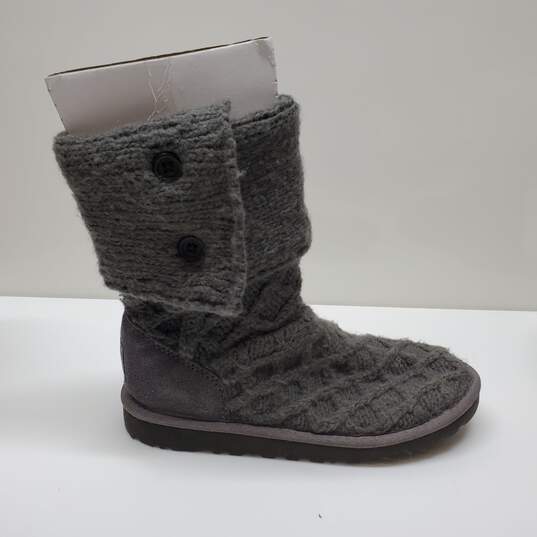 UGG Boots Womens Sz 3 Grey Lattice Cardy Pull on Foldover Buttons Winter image number 3
