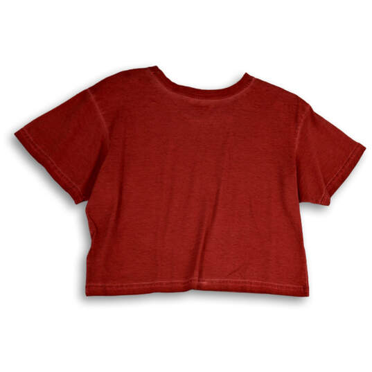 NWT Womens Red Crew Neck Short Sleeve Pullover Cropped T-Shirt Size M image number 2