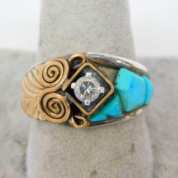 Silver Ray Navajo 925 & Vermeil Cubic Zirconia & Turquoise Feather Spirals Ring alternative image