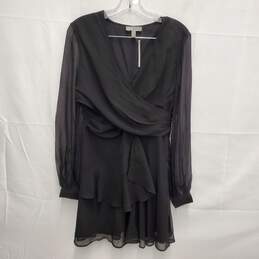 NWT ASOS WM's Black Long Sleeve Wrap Waist Double Layer Mini Dress Size 8