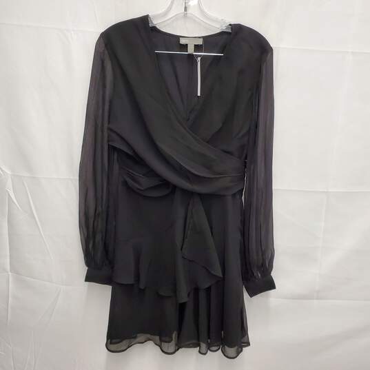 NWT ASOS WM's Black Long Sleeve Wrap Waist Double Layer Mini Dress Size 8 image number 1
