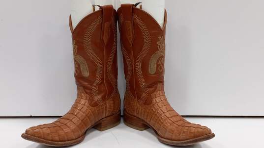 Men's Caiman Leather Pointed Toe Western Boot Sz 7 image number 2