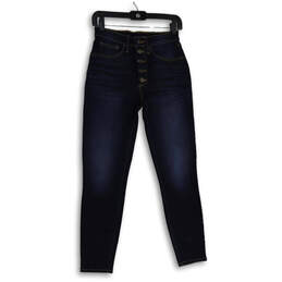 Womens Blue Denim Medium Wash Button Fly Skinny Leg Jeans Size 4/27A
