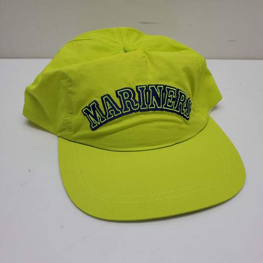 Vintage Seattle Mariners Neon Yellow Nylon Adjustable Snapback Hat #2 image number 1