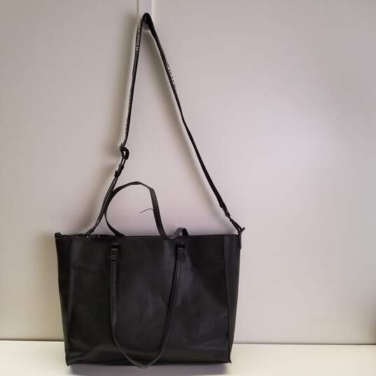 Steve Madden Black Faux Leather Shoulder Bag Tote Purse Satchel Handbag  Large