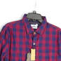 NWT Mens Red Blue Check Spread Collar Long Sleeve Button-Up Shirt Size M image number 3