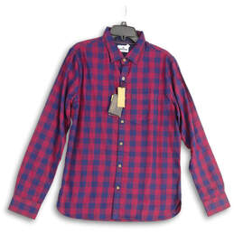 NWT Mens Red Blue Check Spread Collar Long Sleeve Button-Up Shirt Size M