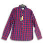NWT Mens Red Blue Check Spread Collar Long Sleeve Button-Up Shirt Size M image number 1