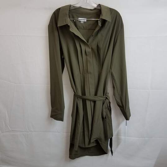 Calvin Klein army green belted silky shirt dress 16 image number 1