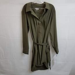 Calvin Klein army green belted silky shirt dress 16