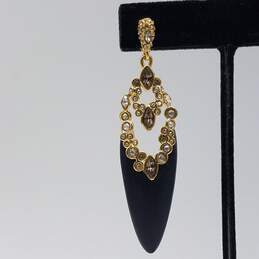 Alexis Bittar Gold Tone Black Lucite & Crystal Lace Imperial Earrings 15.2g alternative image