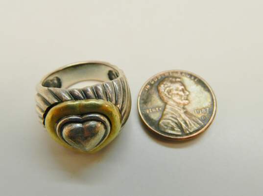 David Yurman 925 & 18K Gold Accent Domed Heart Ridged Swirl Band Ring 10.9g image number 4
