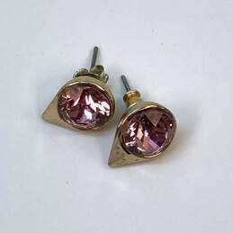 Designer Givenchy Gold-Tone Pink Crystal Cut Stone Fashionable Stud Earrings alternative image