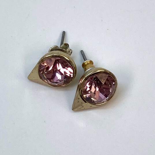 Designer Givenchy Gold-Tone Pink Crystal Cut Stone Fashionable Stud Earrings image number 2