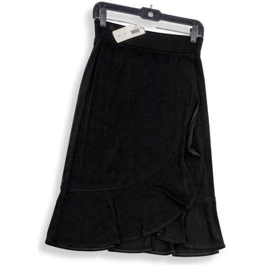 NWT Womens Black Flat Front Ruffle Hem Knee Length A-Line Skirt Size 0 image number 1