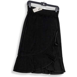 NWT Womens Black Flat Front Ruffle Hem Knee Length A-Line Skirt Size 0