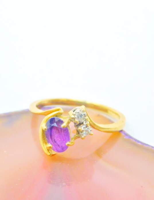 Romantic 14K Yellow Gold Amethyst & Diamond Accent Ring 1.9g image number 2