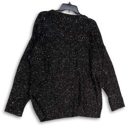 Womens Black Shimmer Round Neck Long Sleeve Knitted Pullover Sweater Size L alternative image